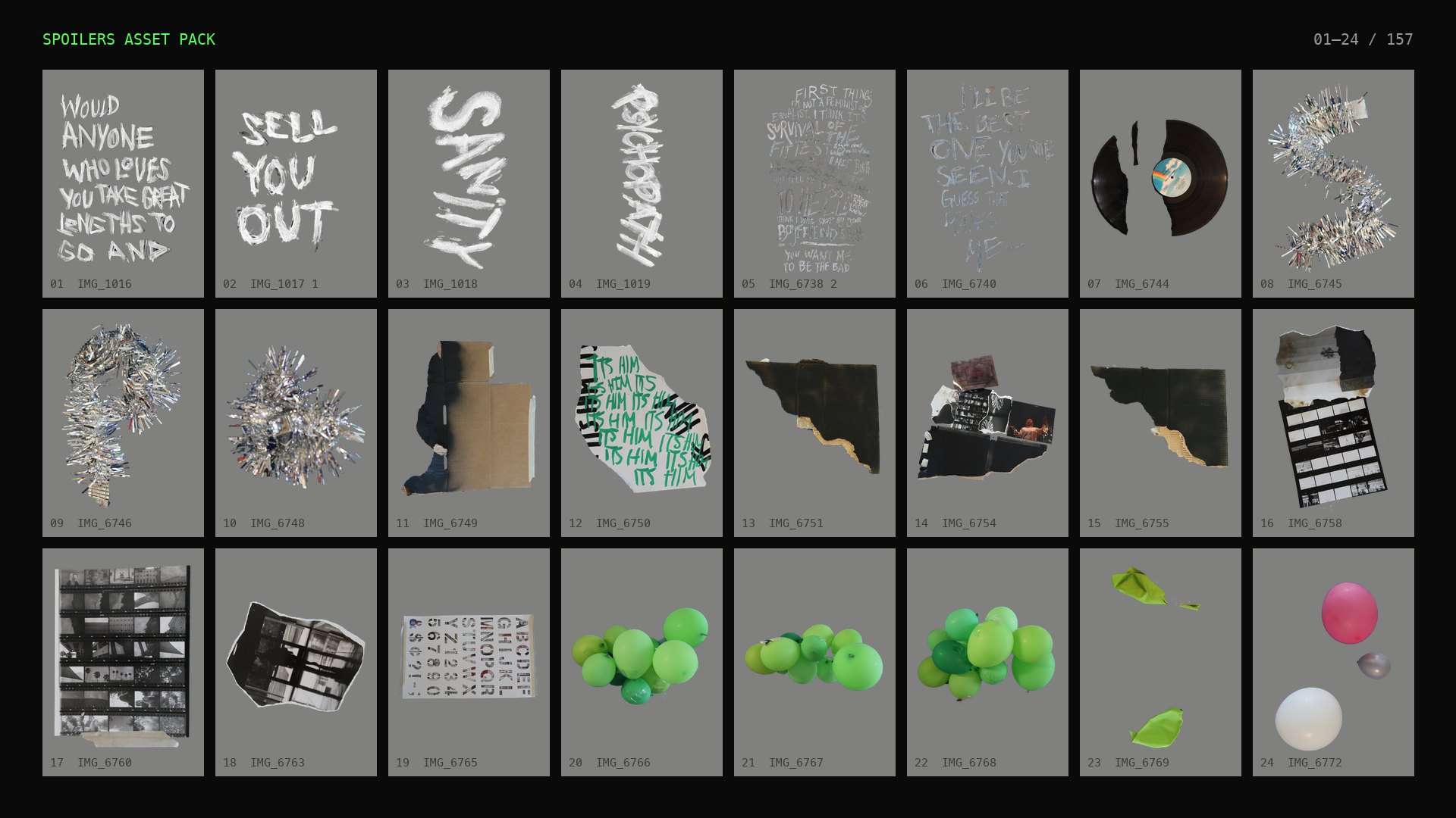 Mixed Media Asset Pack (from "Spoilers"): contact sheet 1 of 7