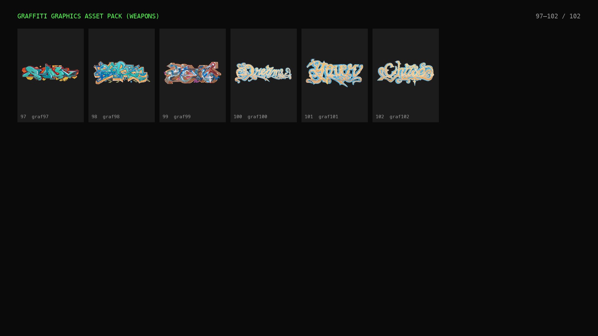 Graffiti Graphics Asset Pack (from "Weapons"): contact sheet 5 of 5